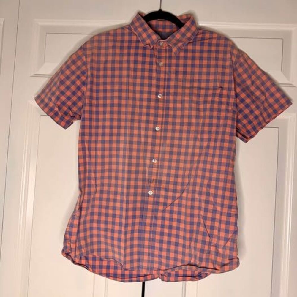 Lee Coral & Navy Gingham Short-Sleeve Button-Up Shirt — Men’s M